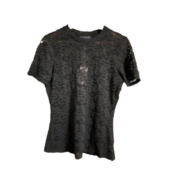 Johnny Was Tops - Johnny Was Astrid Black Sheer Short Sleeve Women's Top Size M